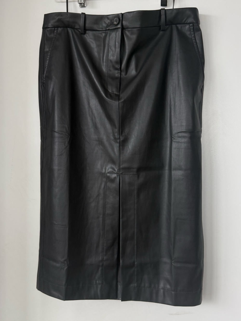 J.CREW Black Faux Leather Skirt with Hot Pink Nails Accent - Picture 1 of 8